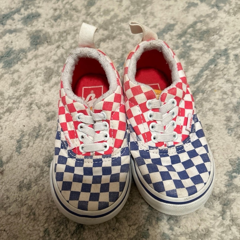 Red/blue/yellow checkered vans